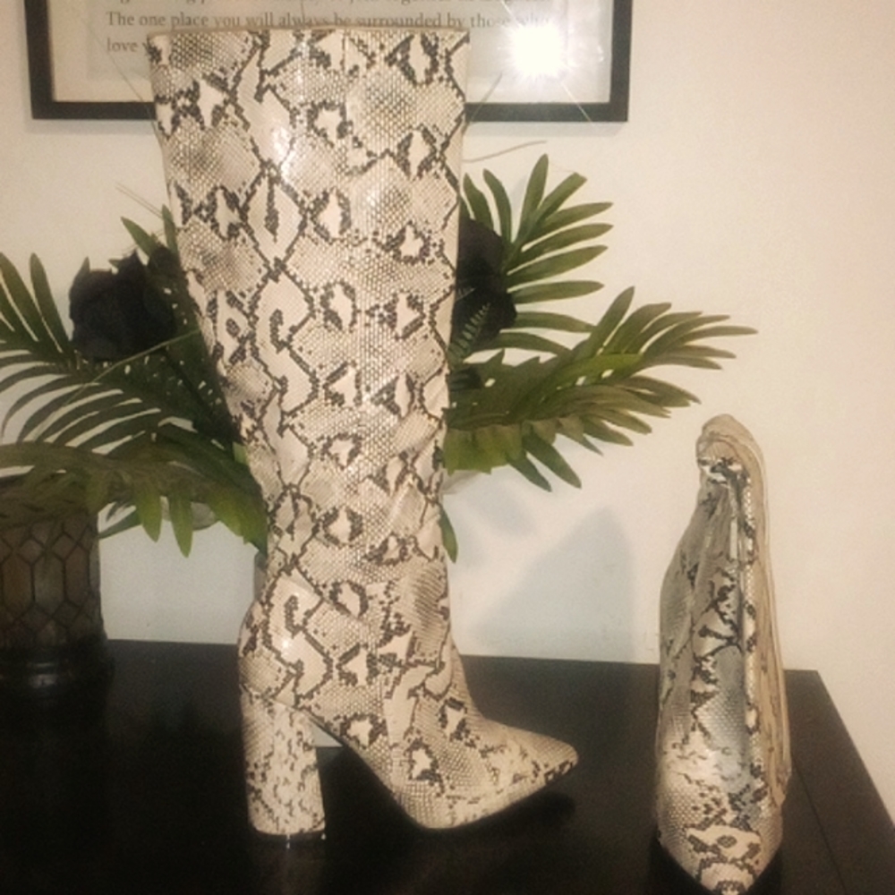 Knee high faux snake skin boots